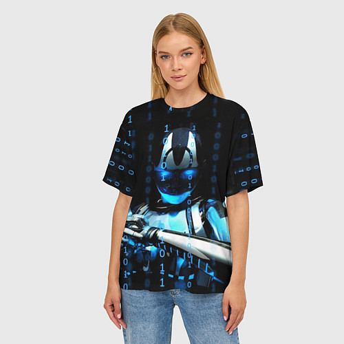 Женская футболка оверсайз Киборг с бинарным кодом / 3D-принт – фото 3