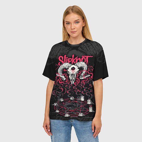 Женская футболка оверсайз Slipknot - goat skull / 3D-принт – фото 3