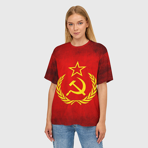 Женская футболка оверсайз СССР - старый флаг / 3D-принт – фото 3