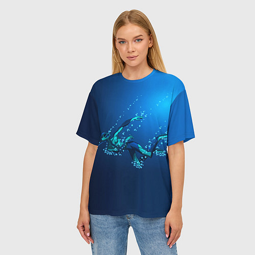 Женская футболка оверсайз Ихтиандр : человек - амфибия рисунок / 3D-принт – фото 3