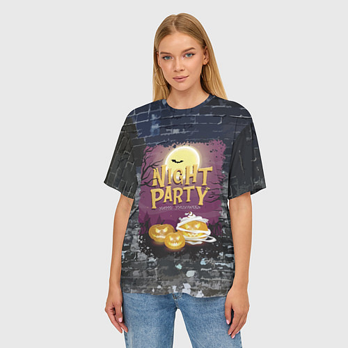 Женская футболка оверсайз Ночная вечеринка - Pumpkin / 3D-принт – фото 3