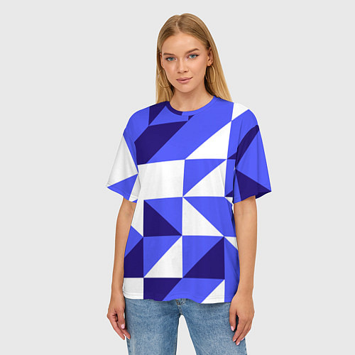 Женская футболка оверсайз Абстрактный сине-белый паттерн / 3D-принт – фото 3