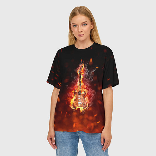 Женская футболка оверсайз Гитара - пламя / 3D-принт – фото 3