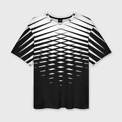 Женская футболка оверсайз Черно-белая симметричная сетка из треугольников