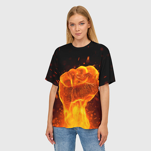 Женская футболка оверсайз Кулак в огне / 3D-принт – фото 3