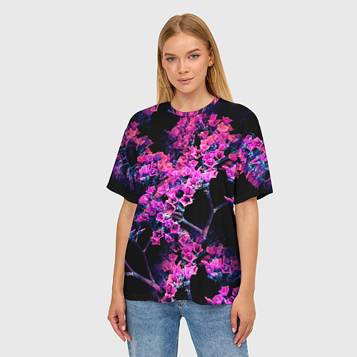 Женская футболка оверсайз Цветочки арт / 3D-принт – фото 3