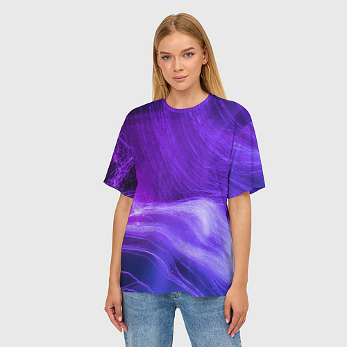 Женская футболка оверсайз Неоновые волны / 3D-принт – фото 3
