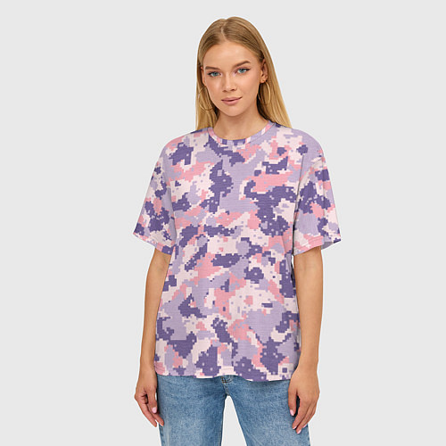 Женская футболка оверсайз Цифровой камуфляж - сине-фиолетовый / 3D-принт – фото 3