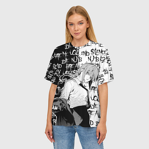 Женская футболка оверсайз Макима - Надписи - черно-белый / 3D-принт – фото 3