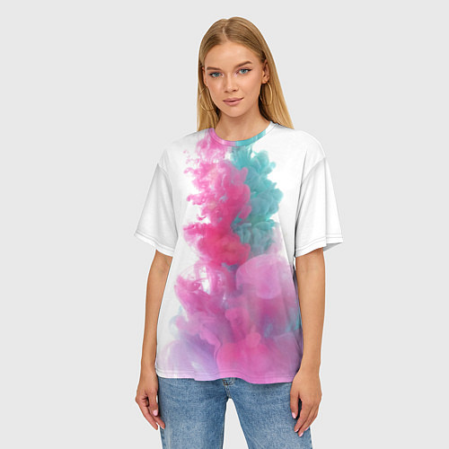 Женская футболка оверсайз Яркий красочный дым / 3D-принт – фото 3