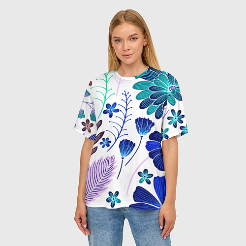 Женская футболка оверсайз Графичная растительная композиция / 3D-принт – фото 3