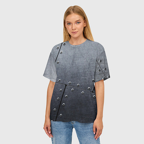 Женская футболка оверсайз Стальные пластины / 3D-принт – фото 3