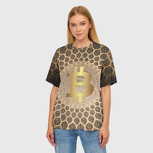 Женская футболка оверсайз Золотой биткоин / 3D-принт – фото 3