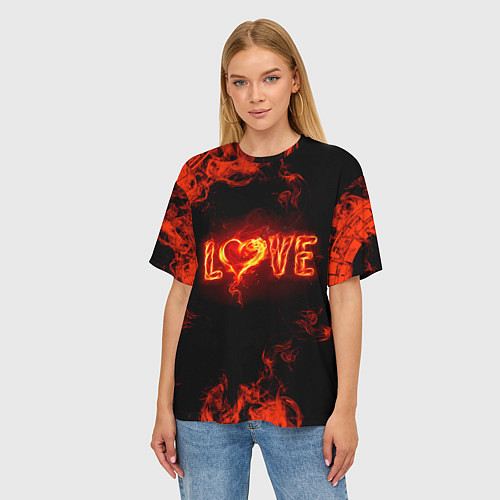 Женская футболка оверсайз Fire love / 3D-принт – фото 3