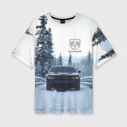 Женская футболка оверсайз Dodge in winter forest