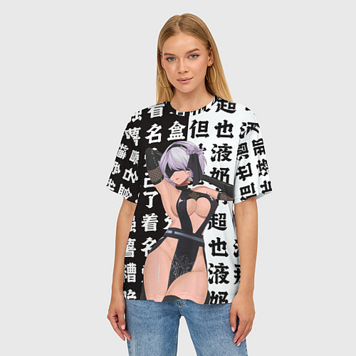 Женская футболка оверсайз 2b в шикарном платье - Nier automata / 3D-принт – фото 3