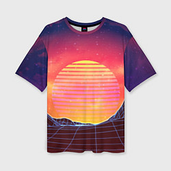 Женская футболка оверсайз Абстрактные 3D неоновые горы на закате
