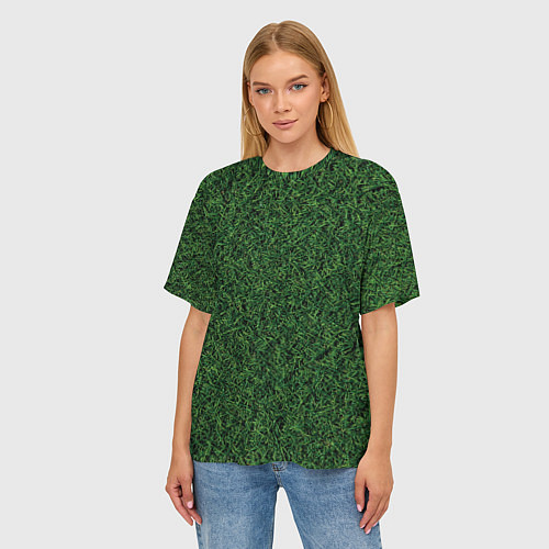 Женская футболка оверсайз Зеленая камуфляжная трава / 3D-принт – фото 3