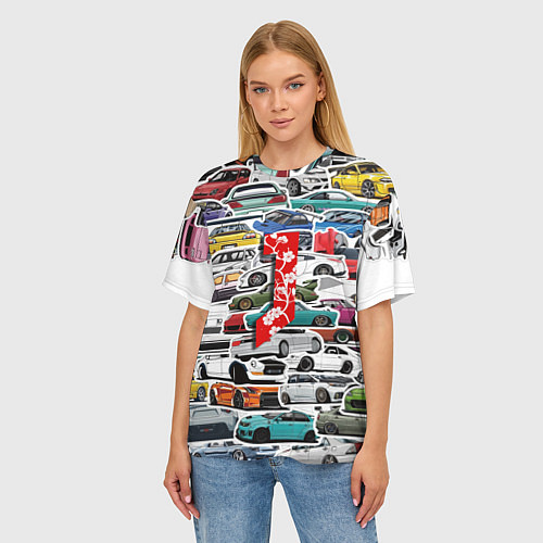 Женская футболка оверсайз JDM автомобили 90х / 3D-принт – фото 3