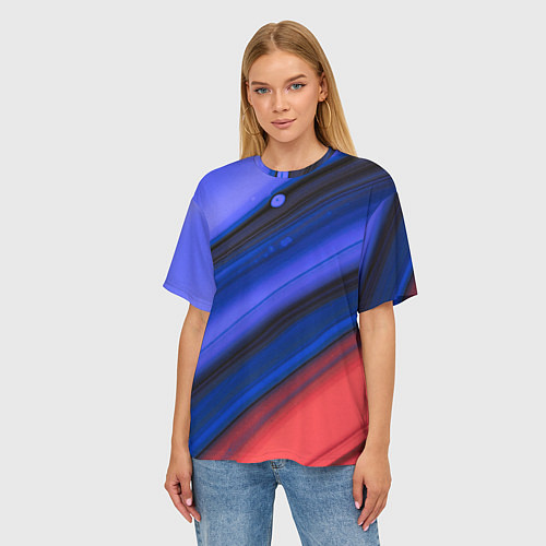Женская футболка оверсайз Синий и красный песок / 3D-принт – фото 3