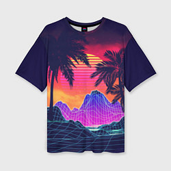 Женская футболка оверсайз Тропический остров с пальмами ретро иллюстрация
