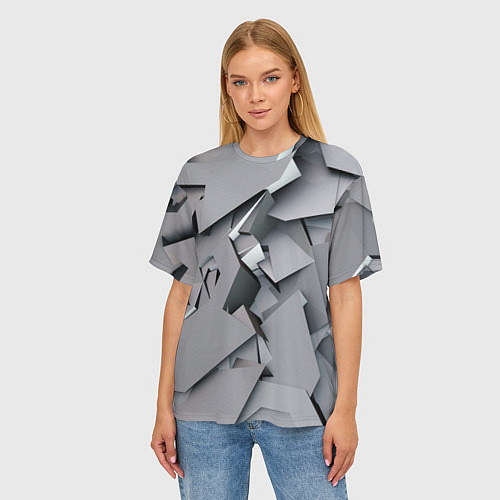 Женская футболка оверсайз Металлическая хаотичная броня / 3D-принт – фото 3