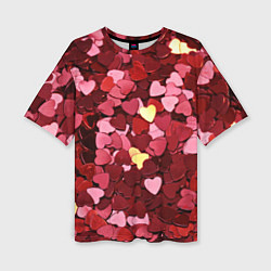 Женская футболка оверсайз Куча разноцветных сердечек