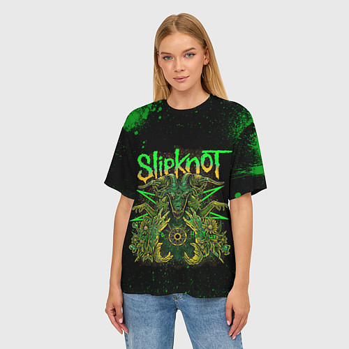 Женская футболка оверсайз Slipknot green satan / 3D-принт – фото 3