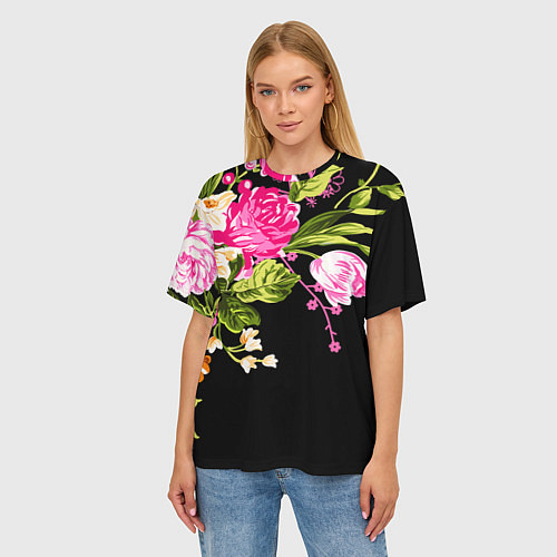 Женская футболка оверсайз Букет цветов / 3D-принт – фото 3