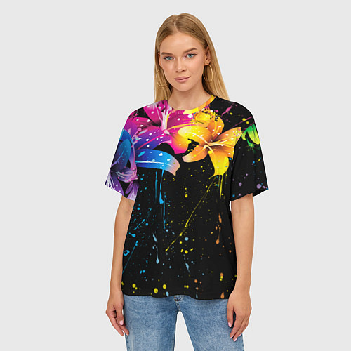 Женская футболка оверсайз Цветные лилии / 3D-принт – фото 3