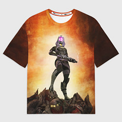 Футболка оверсайз женская Кварианка стоит на горе трупов в свете огня, цвет: 3D-принт