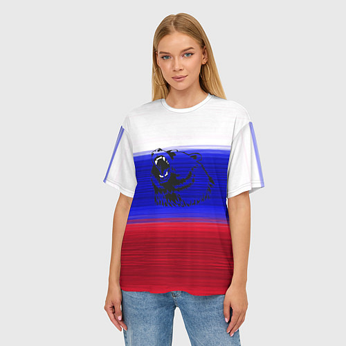 Женская футболка оверсайз Флаг России с медведем / 3D-принт – фото 3