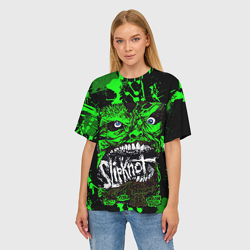 Женская футболка оверсайз Slipknot - green monster по / 3D-принт – фото 3