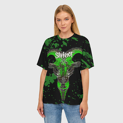 Женская футболка оверсайз Slipknot зеленый козел / 3D-принт – фото 3
