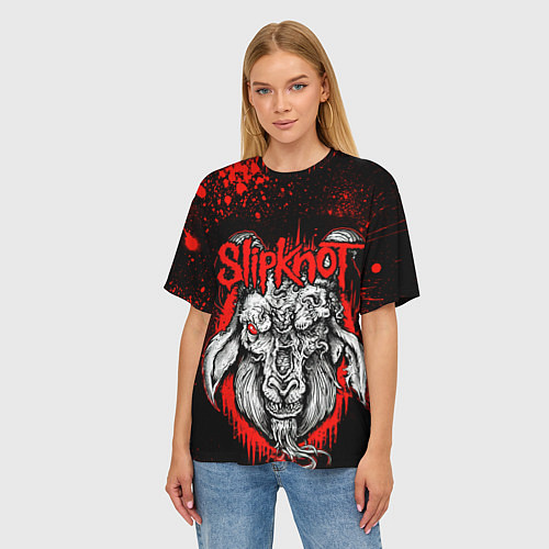 Женская футболка оверсайз Slipknot - красный козел / 3D-принт – фото 3
