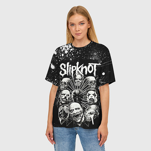 Женская футболка оверсайз Slipknot Black / 3D-принт – фото 3