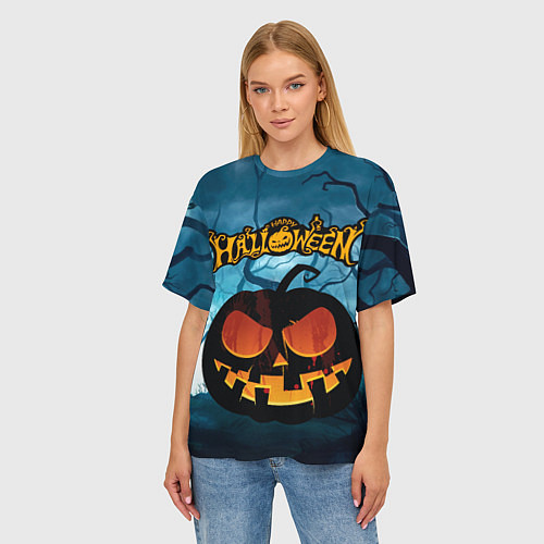 Женская футболка оверсайз Halloween pumpkins / 3D-принт – фото 3