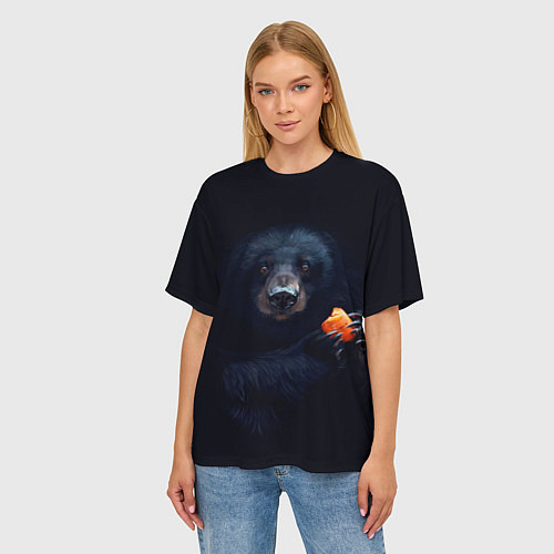 Женская футболка оверсайз Медведь с морковкой / 3D-принт – фото 3