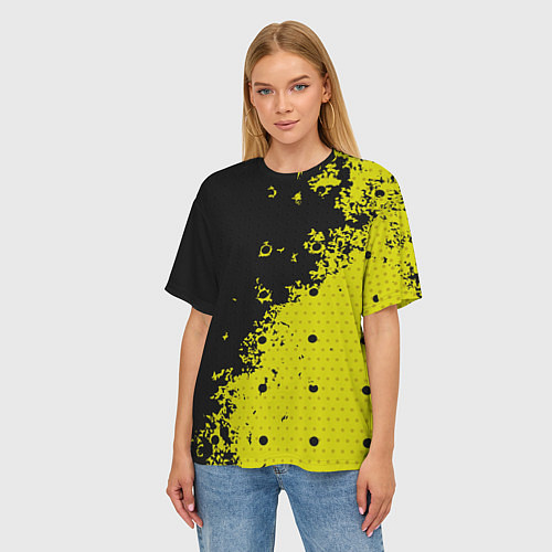 Женская футболка оверсайз Black & Yellow / 3D-принт – фото 3