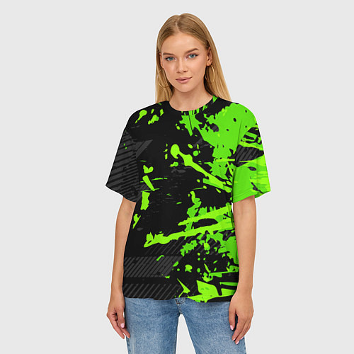 Женская футболка оверсайз Black & Green / 3D-принт – фото 3