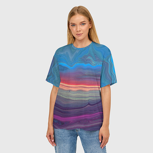 Женская футболка оверсайз Цветной переливающийся абстрактный песок / 3D-принт – фото 3