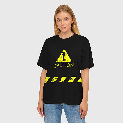 Женская футболка оверсайз CAUTION - Осторожно опасность / 3D-принт – фото 3
