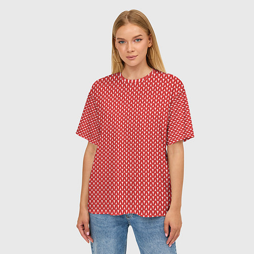 Женская футболка оверсайз Вязанное полотно - Красное / 3D-принт – фото 3