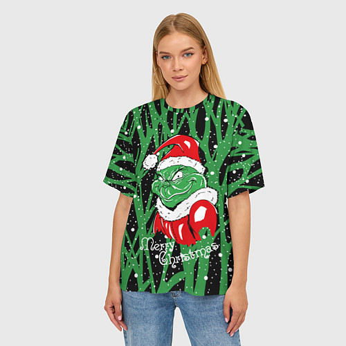Женская футболка оверсайз Santa Claus, Grinch - Christmas thief / 3D-принт – фото 3