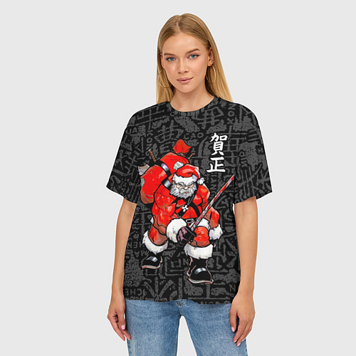 Женская футболка оверсайз Santa Claus Samurai / 3D-принт – фото 3