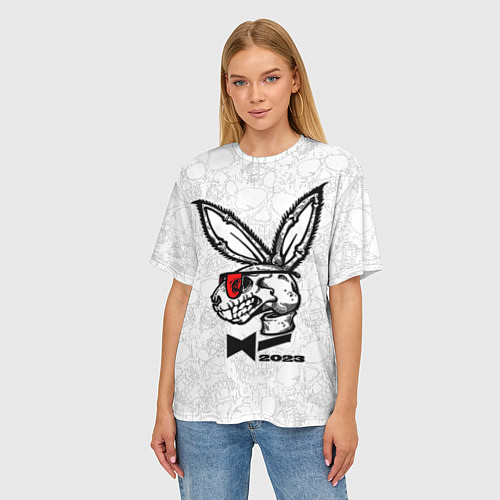 Женская футболка оверсайз Playboy Skull Rabbit 2023 / 3D-принт – фото 3
