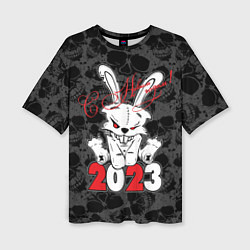 Футболка оверсайз женская С Новым годом! 2023 Злой кролик, цвет: 3D-принт