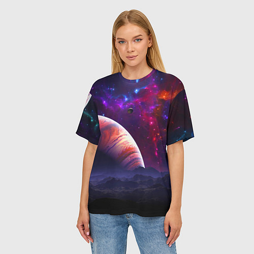 Женская футболка оверсайз Бесконечное космическое пространство - Планета / 3D-принт – фото 3