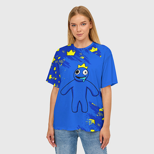 Женская футболка оверсайз Радужные друзья Синий в короне / 3D-принт – фото 3