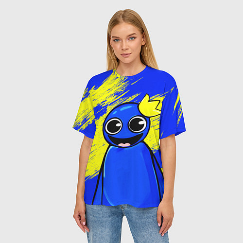 Женская футболка оверсайз Радужные друзья радостный Синий / 3D-принт – фото 3